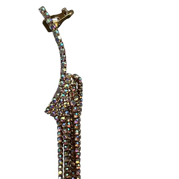 Vintage Rhinestone Tassel Ear Cuff - Gold Tone Aurora Borealis Crystal Earring - Picture 3 of 10